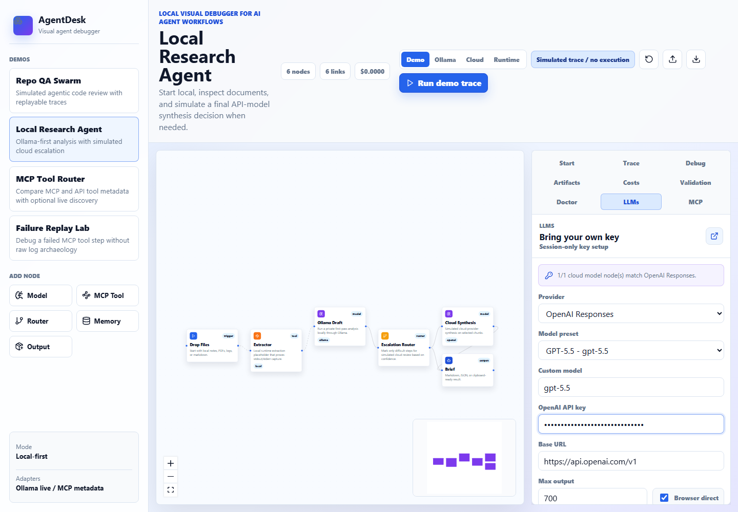 AgentDesk BYOK LLM configuration panel